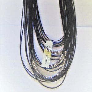 Large 24 Strand Black Silver Bead Bib Necklace